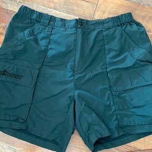 BIG POCKETS Outdoor Nylon Green Color Shorts 6 Pockets Elastic At Waist Sz XL
